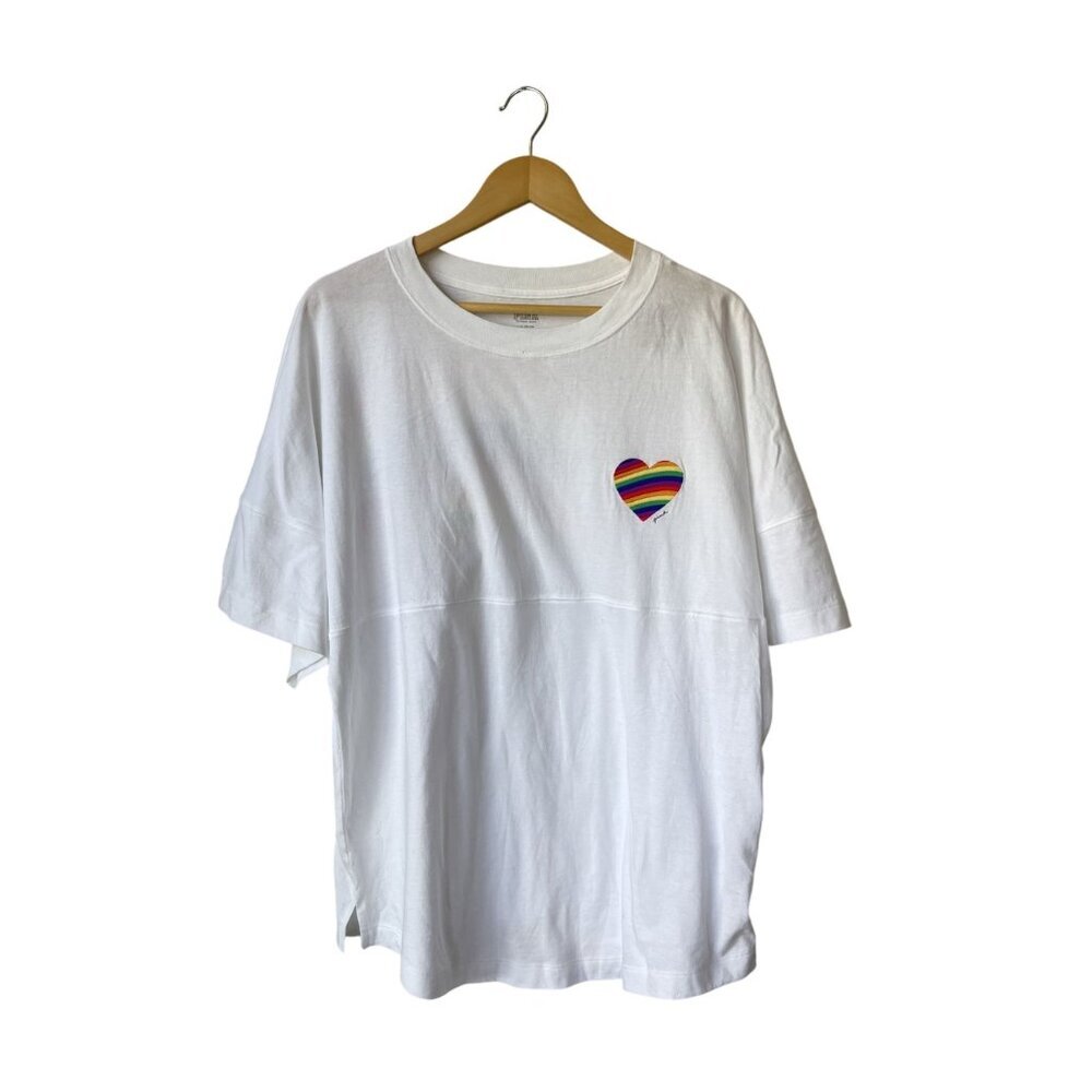 PINK Victoria's Secret Varsity Crew Pride Rainbow Tee Shirt Size L NEW Oversized - Picture 3 of 12